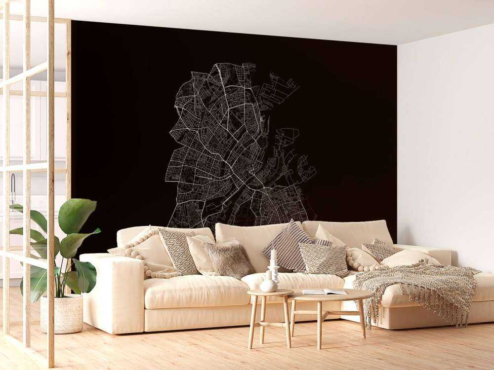 Plattegrond van Kopenhagen, zwart