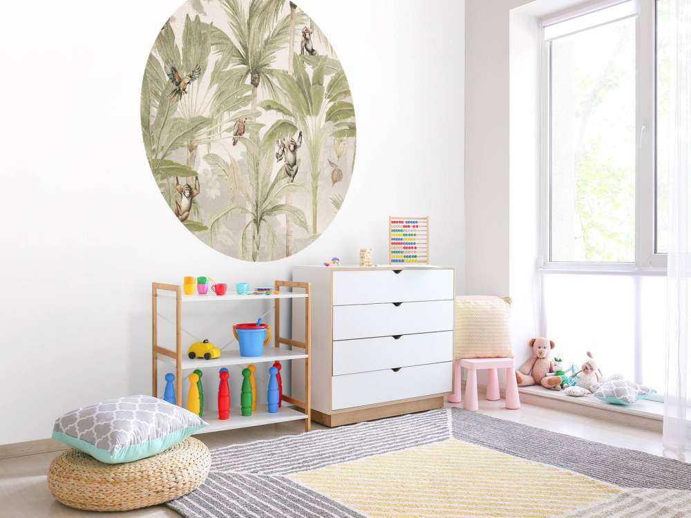 Jungle with monkeys and parrots