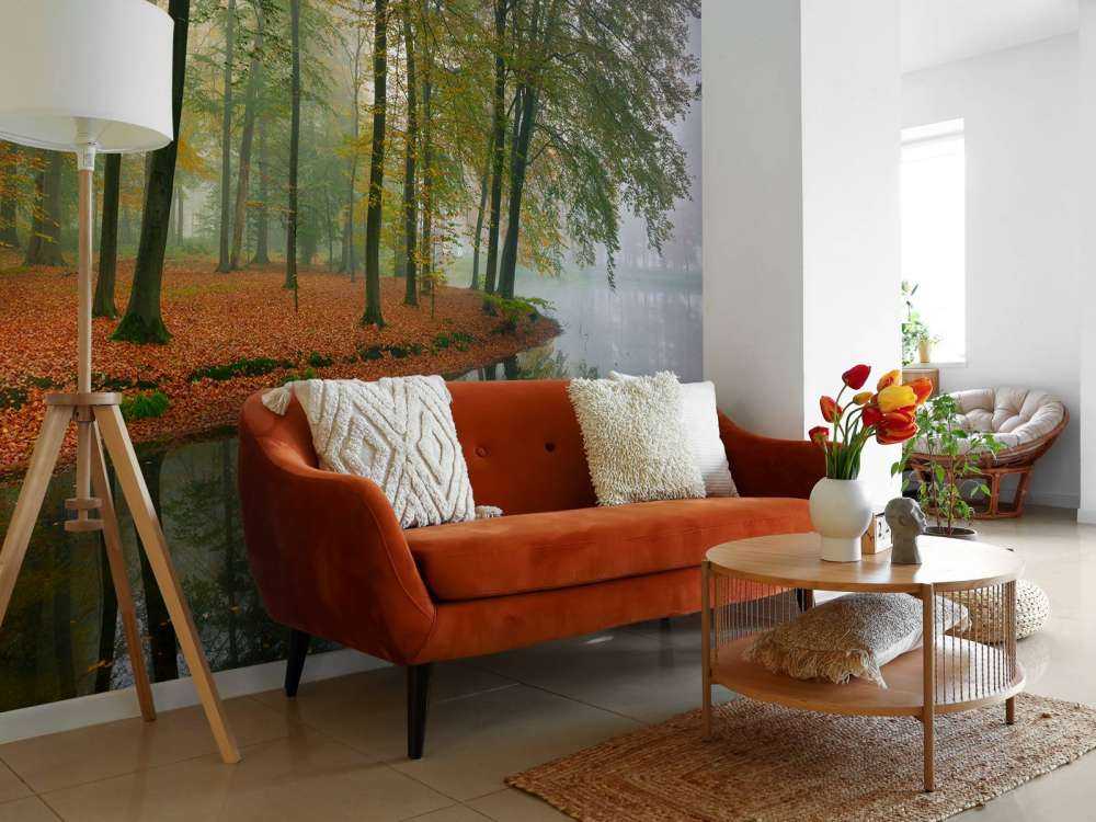 Reflection of trees in pond