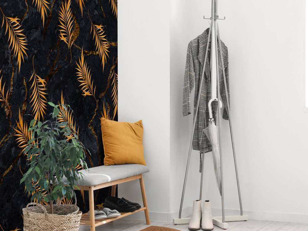 Tropical leaves on marble