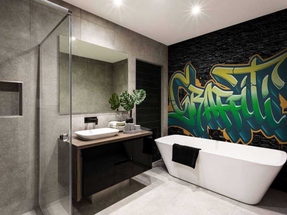 Graffiti on wall of black stones