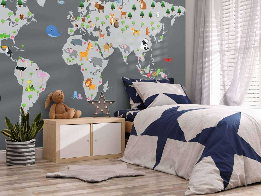 World map for children with grey background