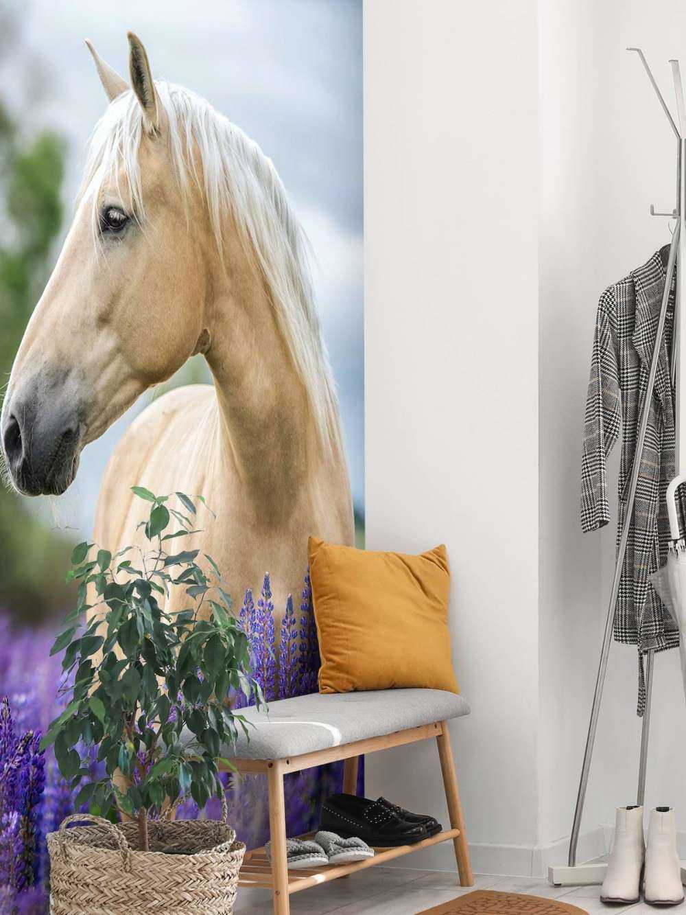 Horse among the butterfly flowers