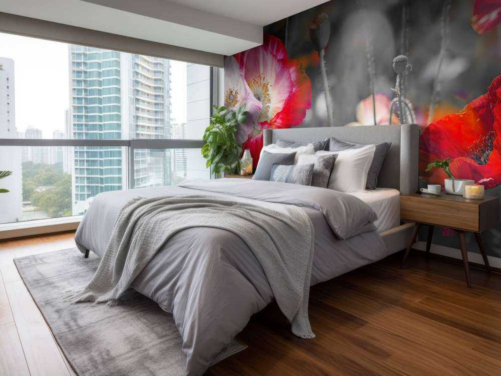 Poppies in black, white, red