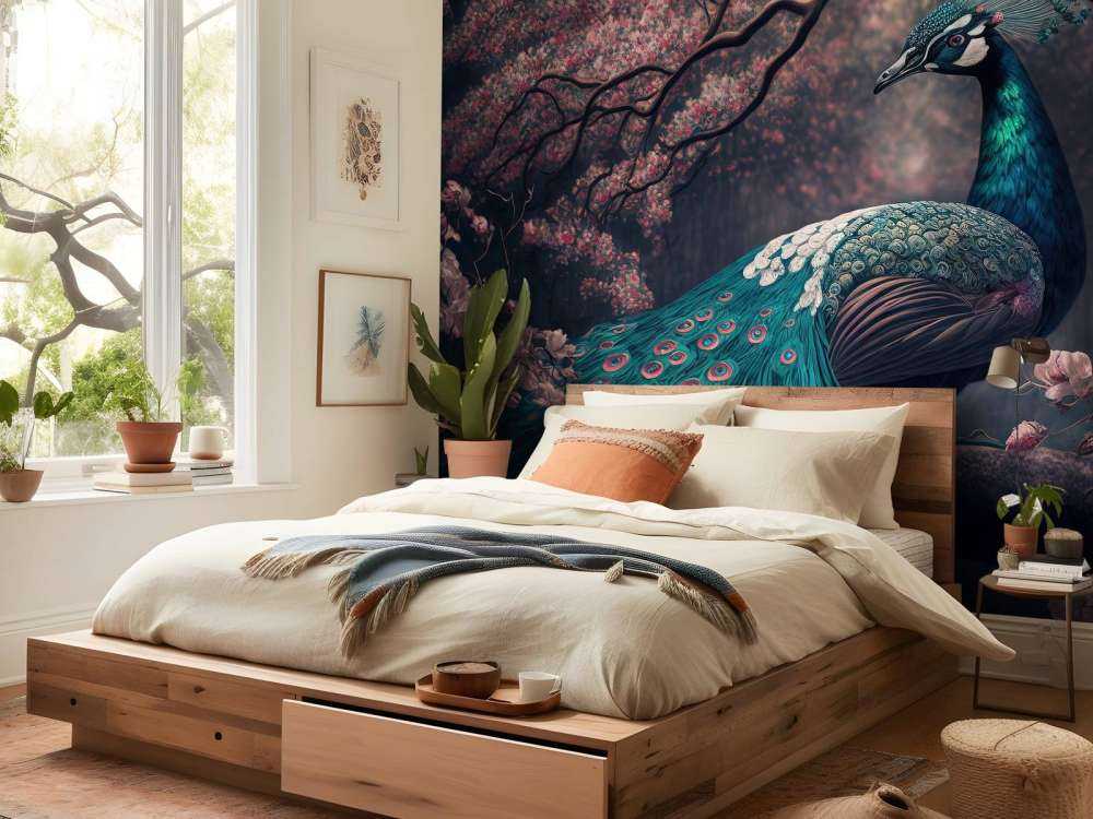 Peacock in Blossom Splendor