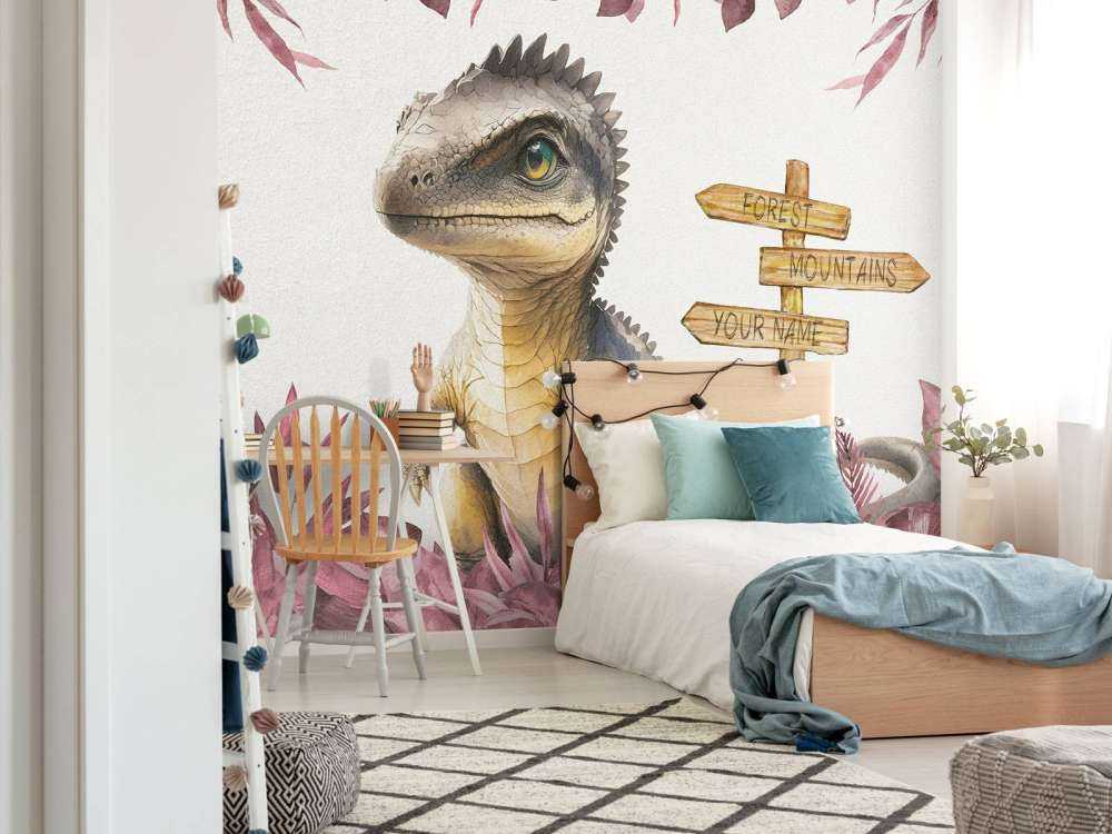 Baby spinosaurus in the pink jungle