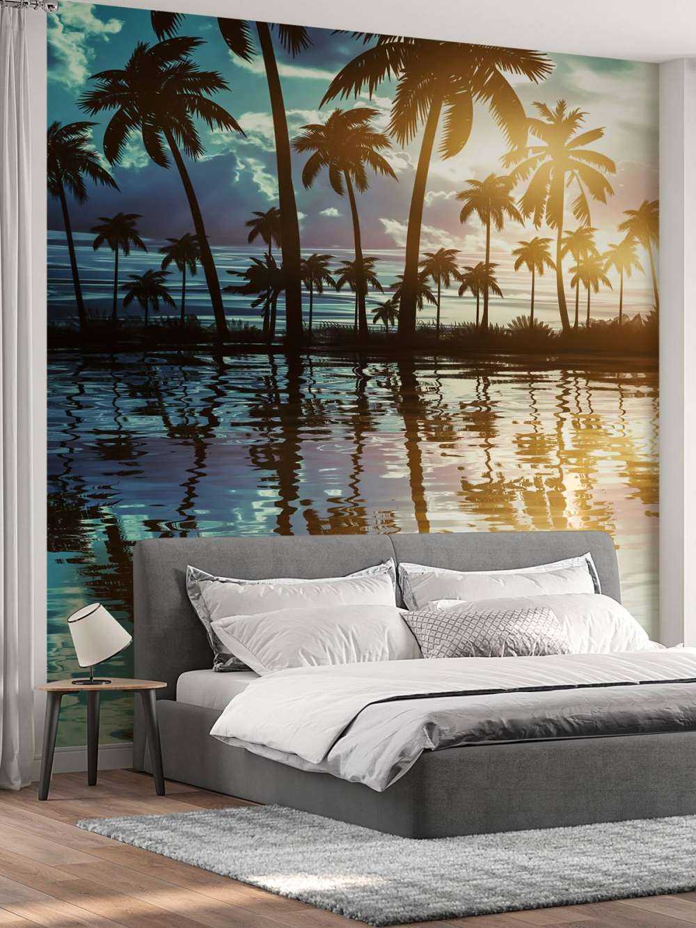 Night landscape with palm trees