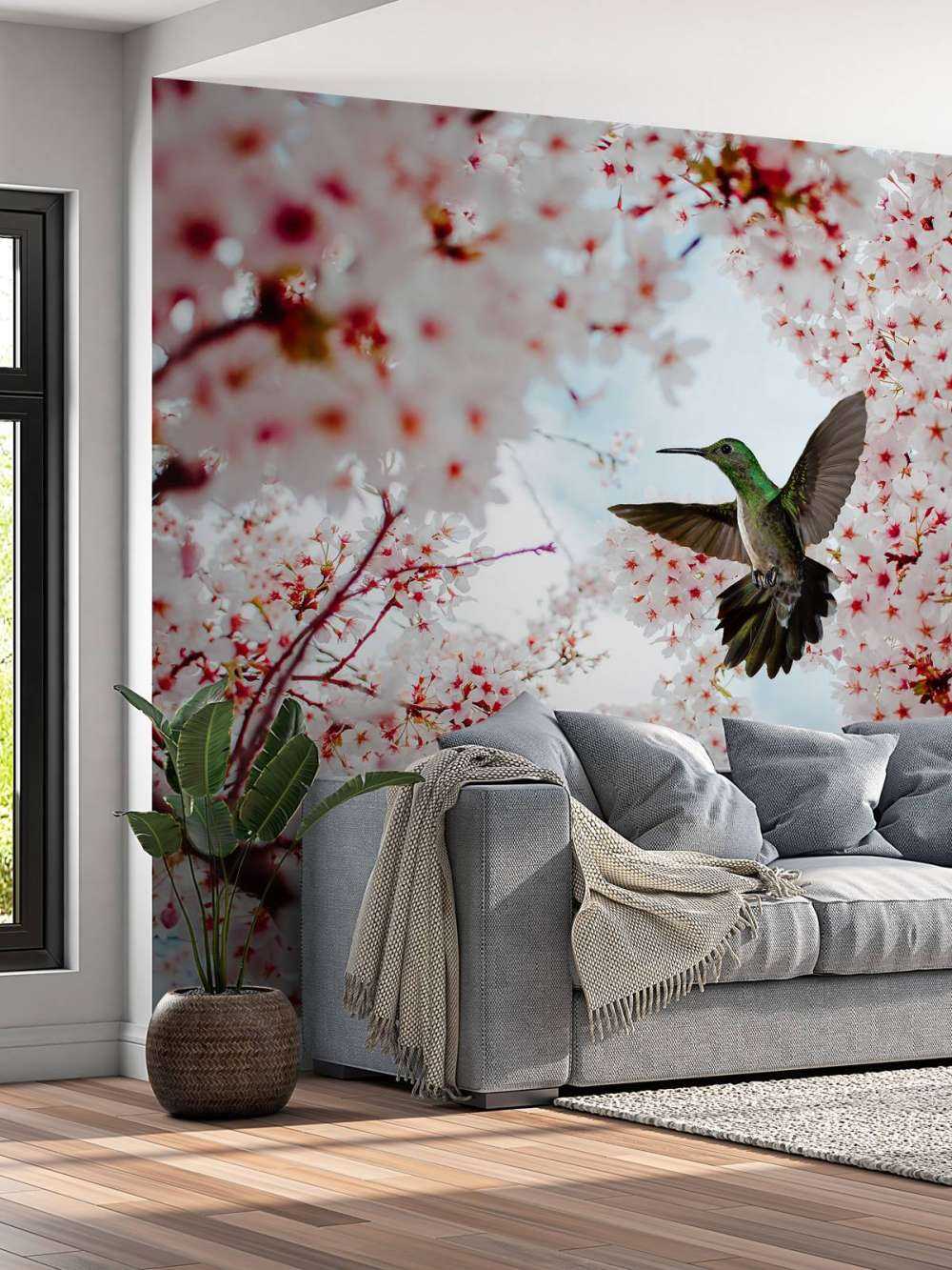 Hummingbird between the blossoms