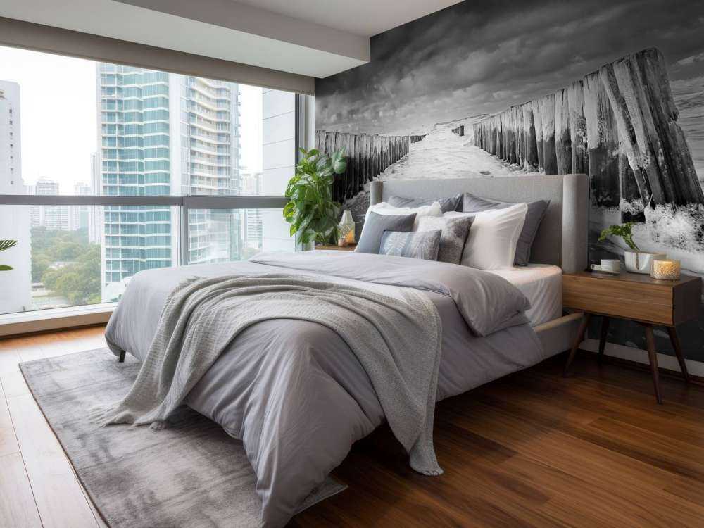 Troubled sea in black and white