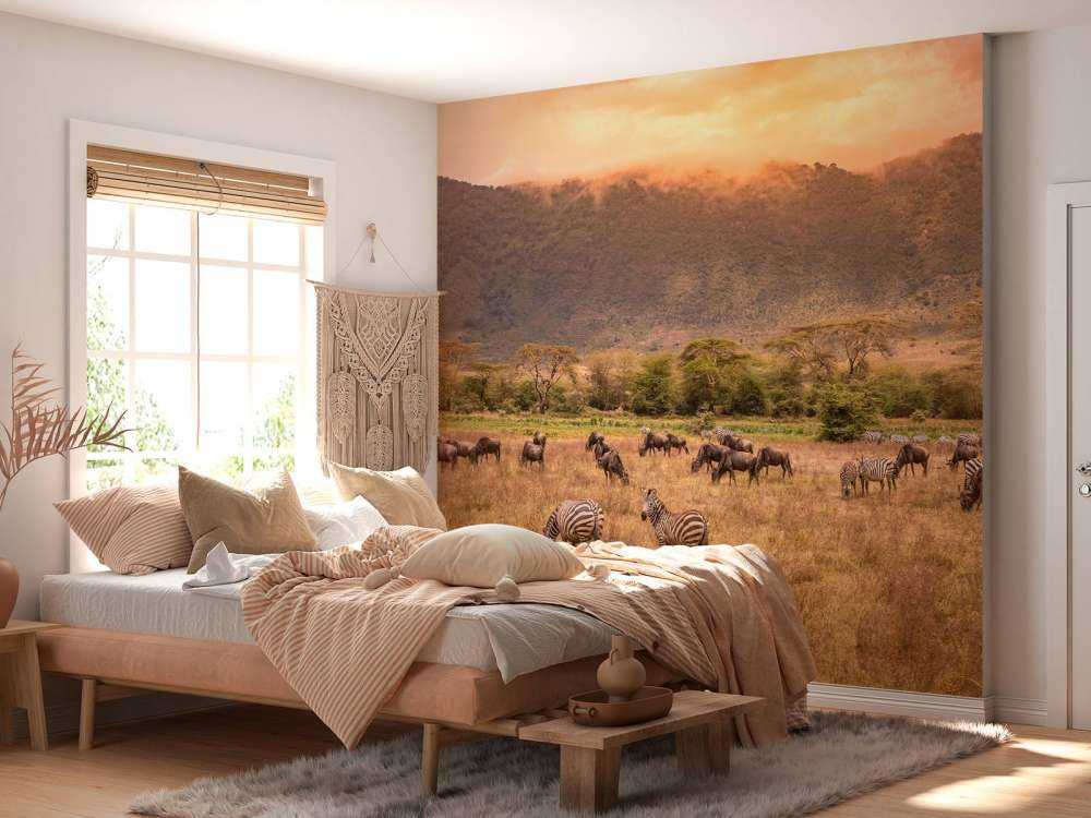 Savanna landscape with zebras