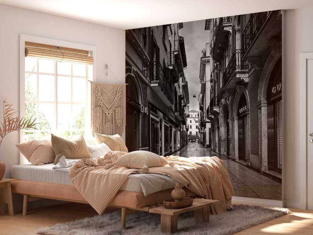 Shopping street in black and white