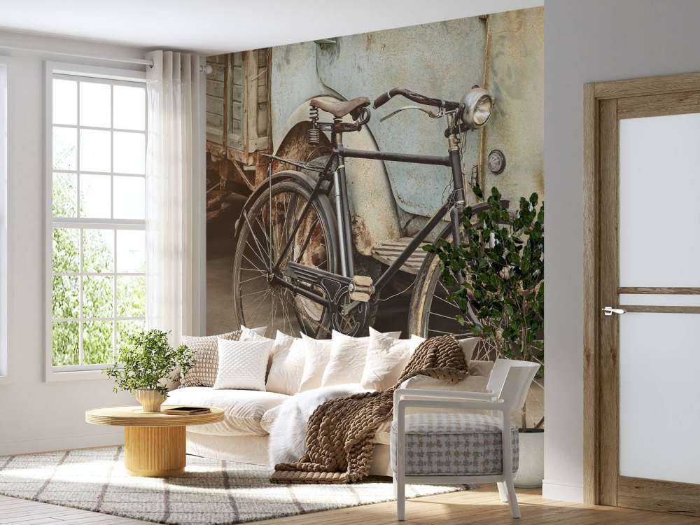 Retro old bike with truck