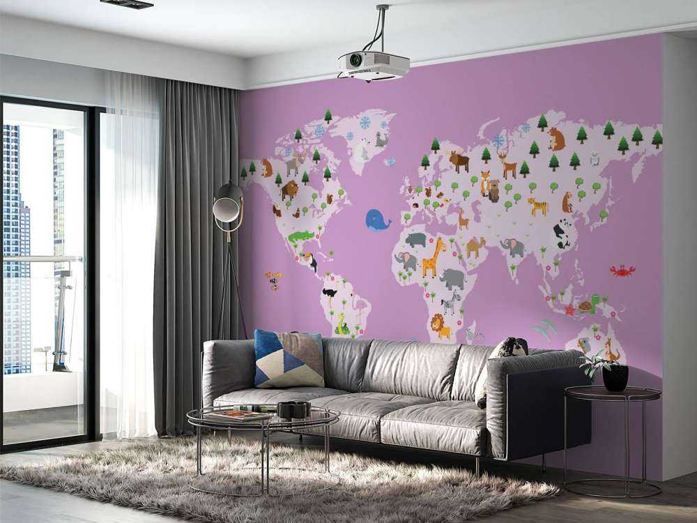 World map for children with pink background