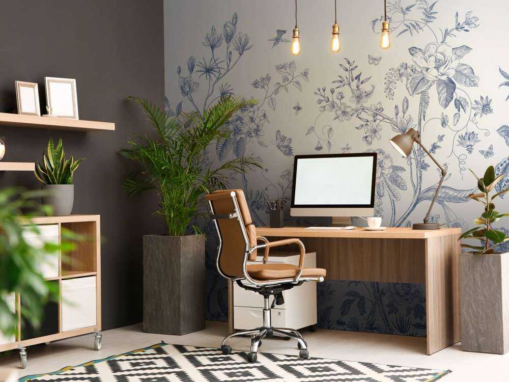 Floral illustration, blue and white