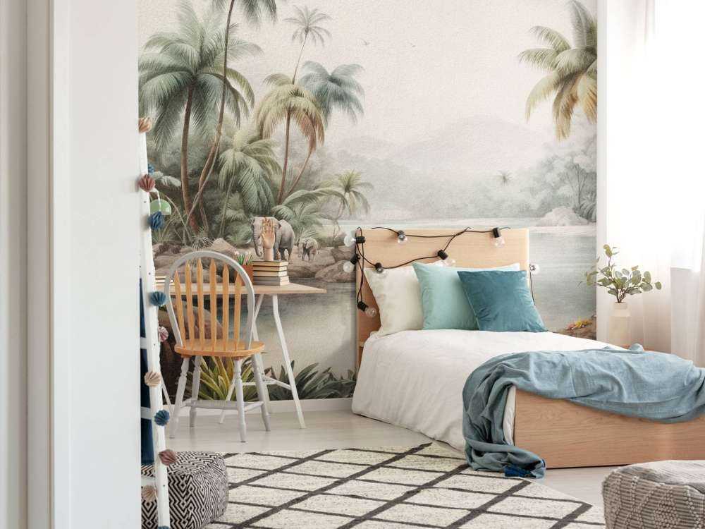 Jungle landscape with animals in color