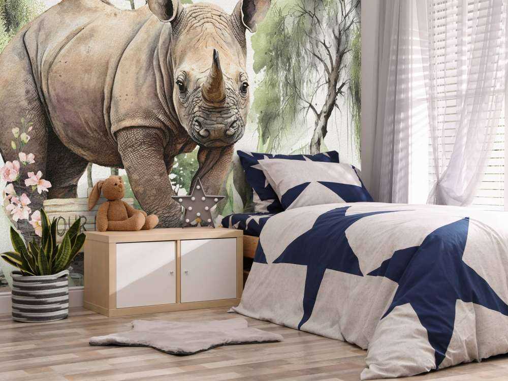 Baby rhino on the savannah