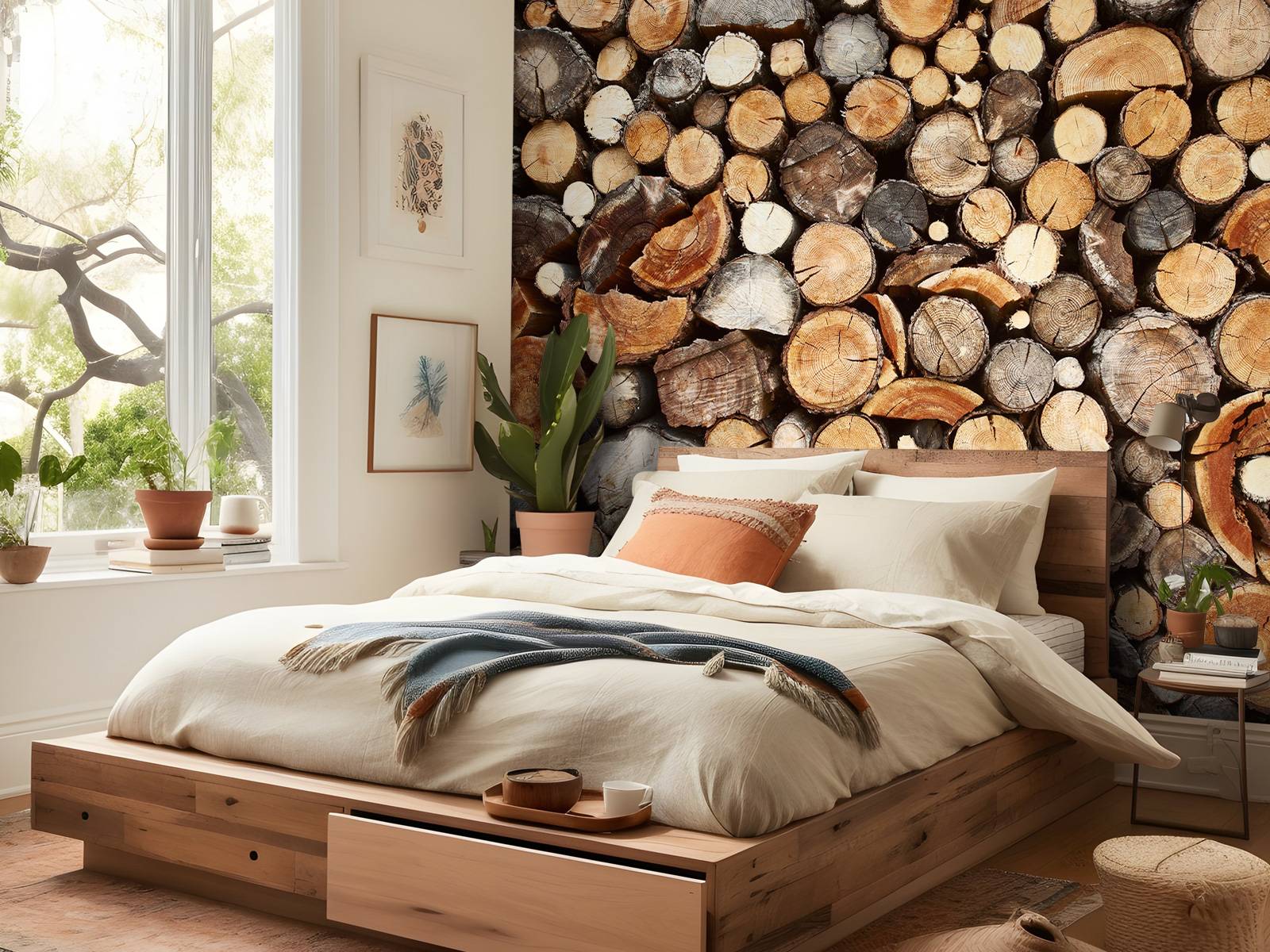Stacked tree trunks