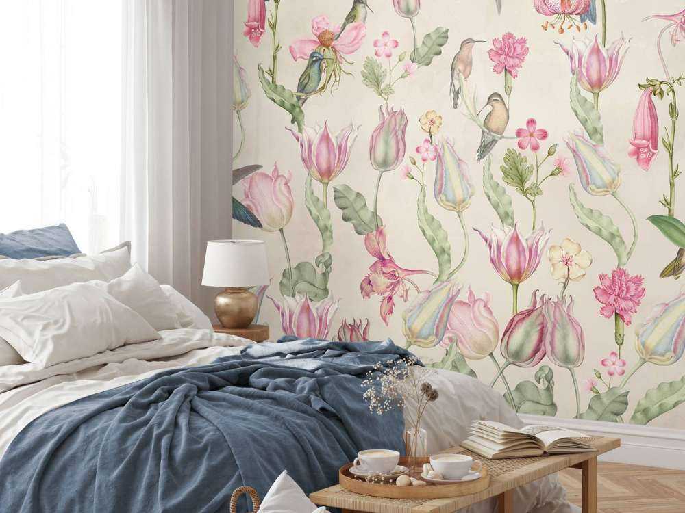 Spring Hummingbird Symphony - Blush Cream Elegance