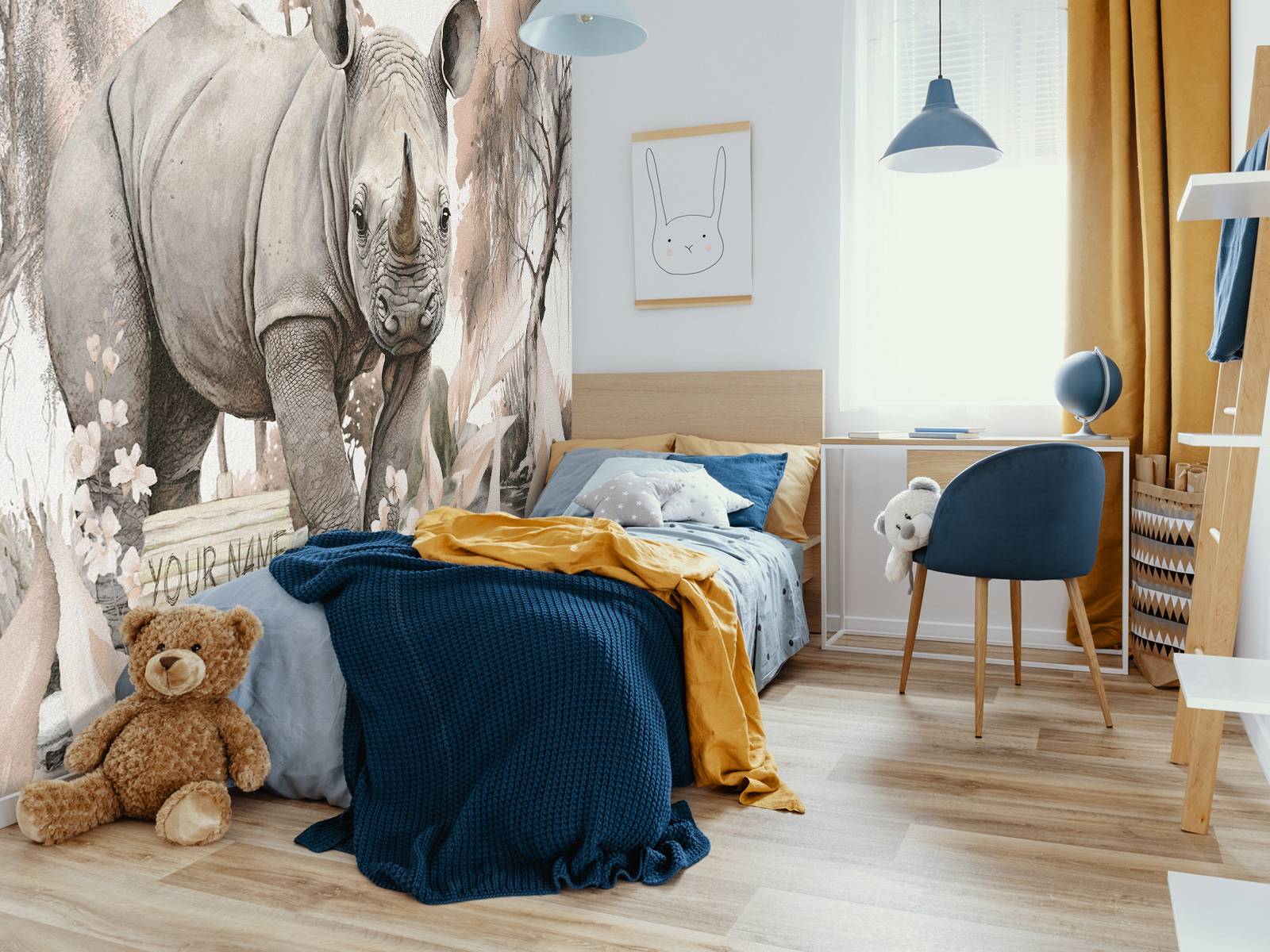 Baby rhino on the savannah taupe