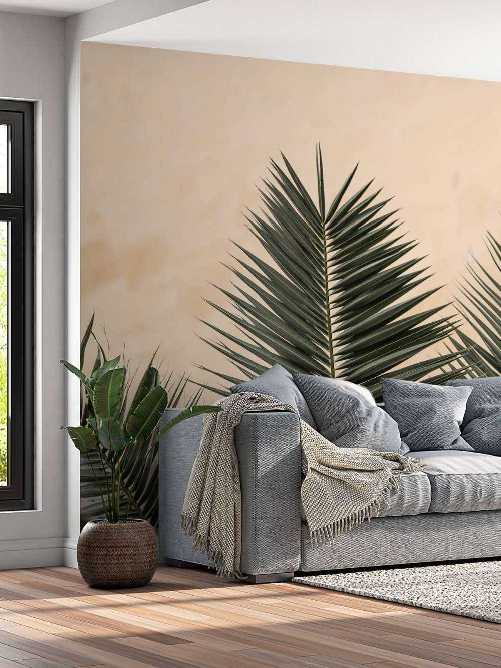 Palm leaves and wall