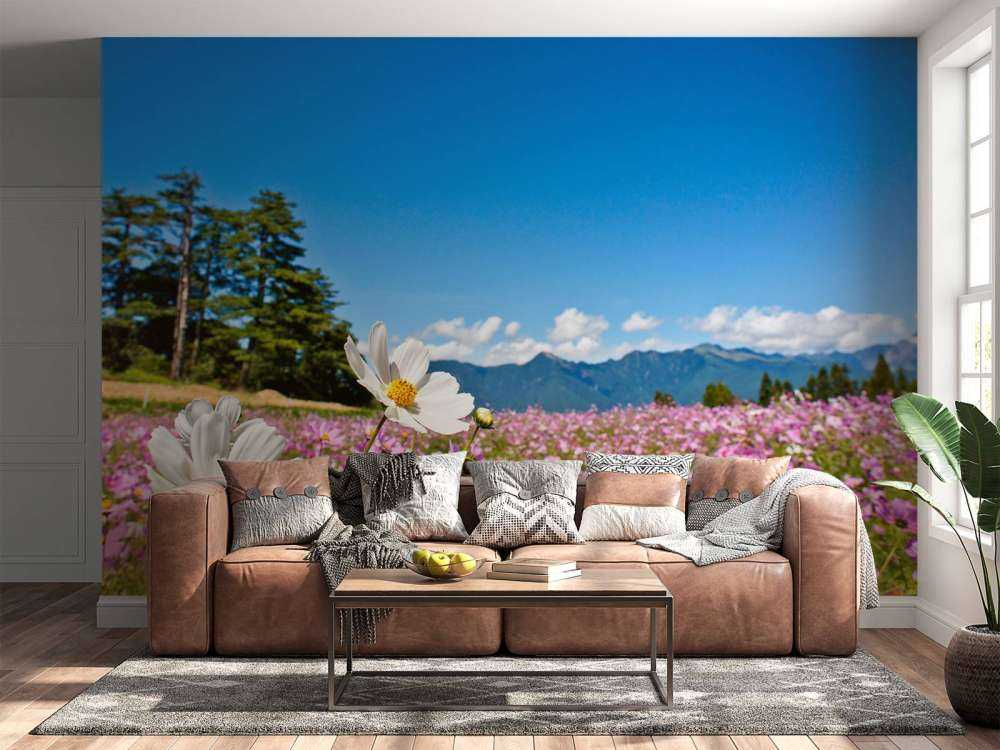 Bloemenveld met mooie achtergrond