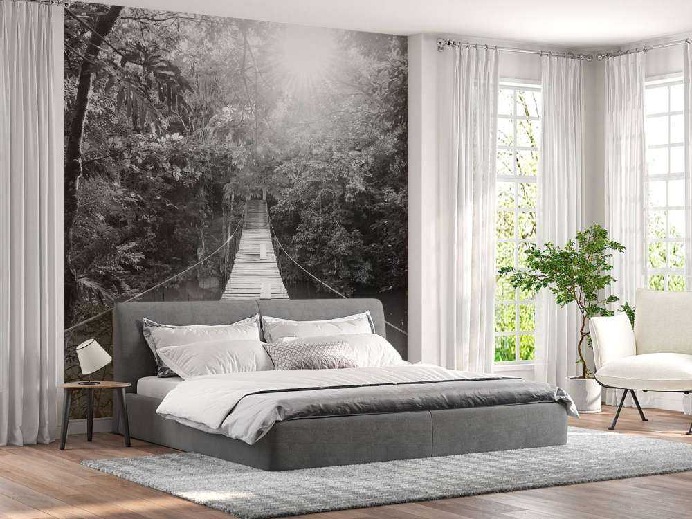 Suspension bridge black and white