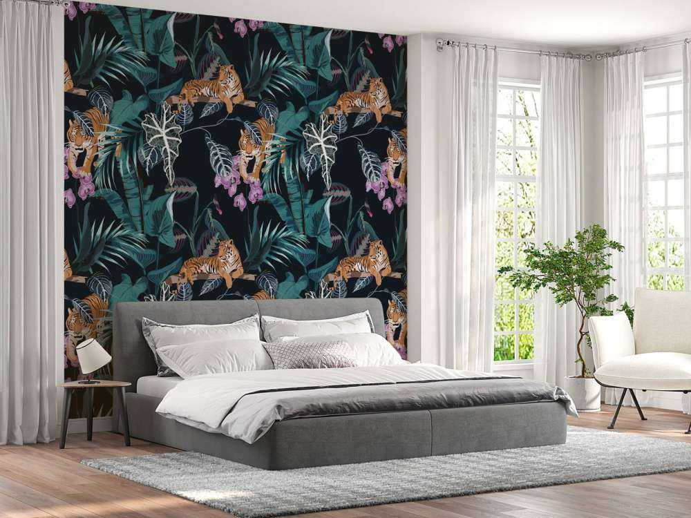 Tigers, leaves and flowers