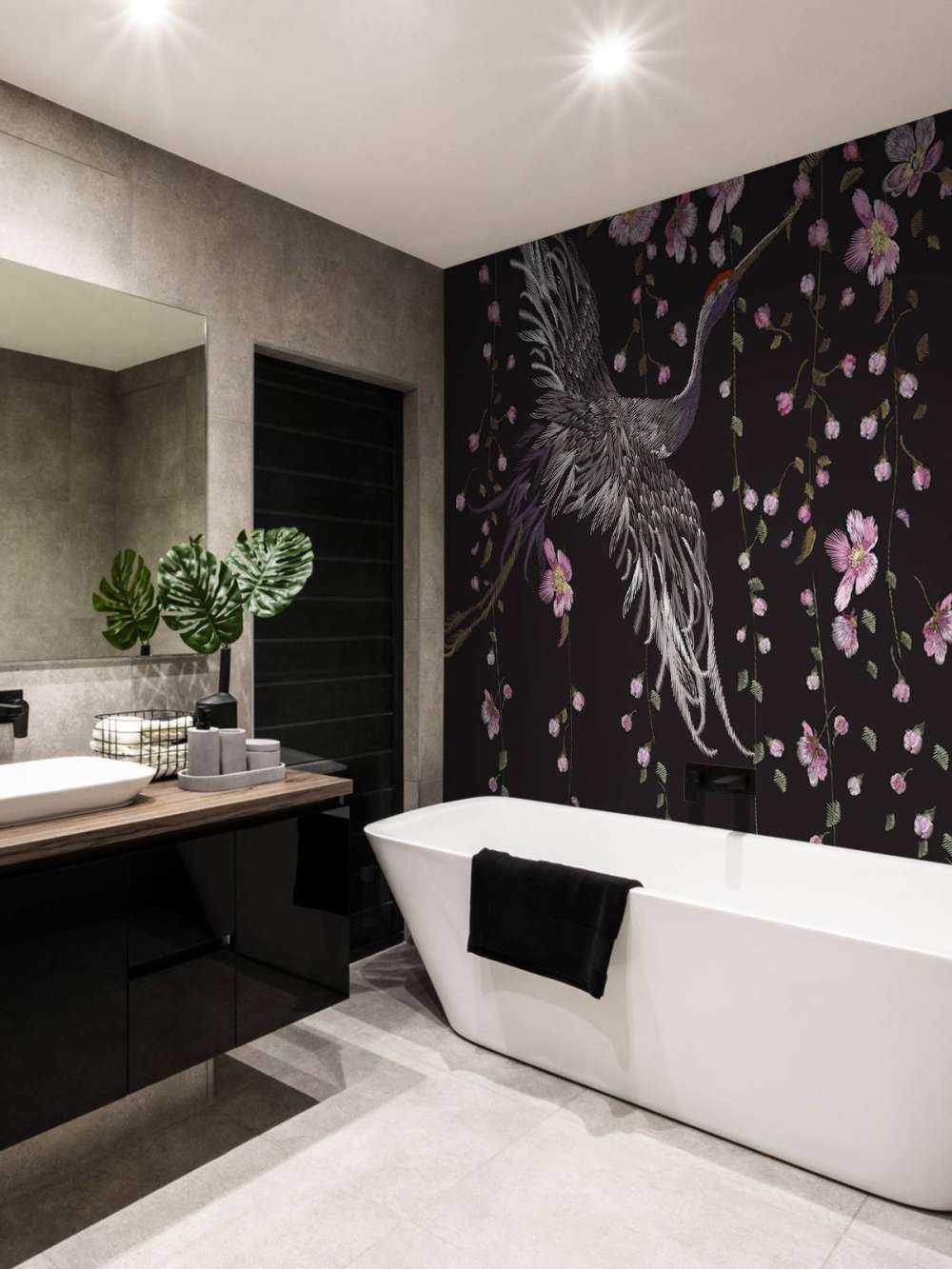 Cranes with pink flowers