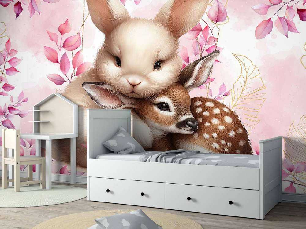 Loving rabbit and little deer