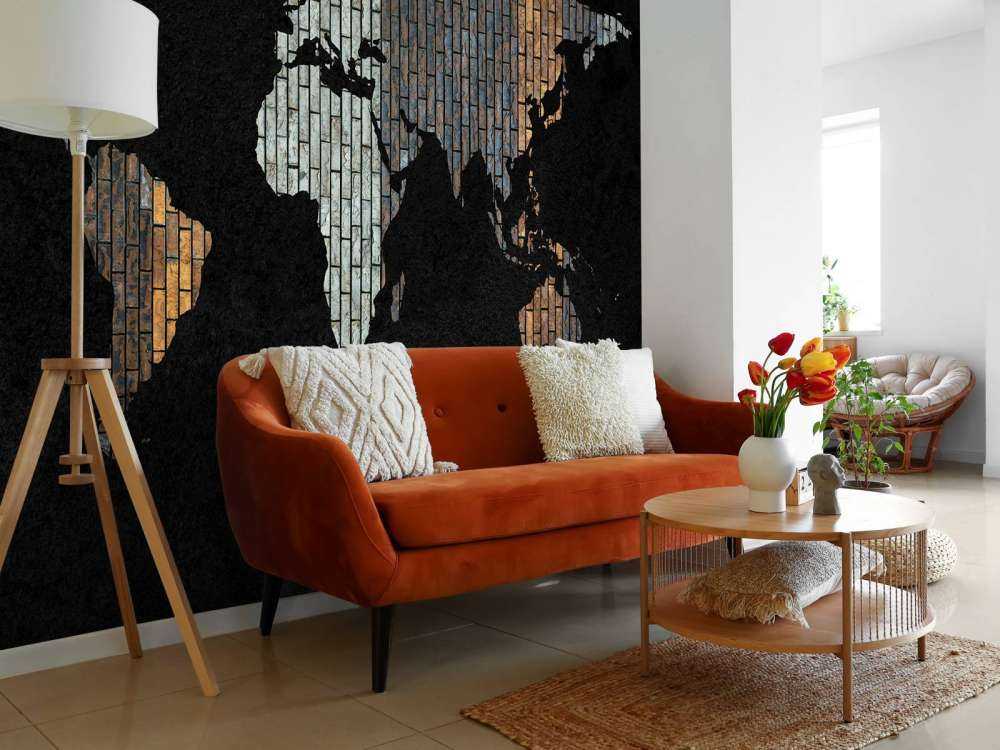 World map with vertical bricks