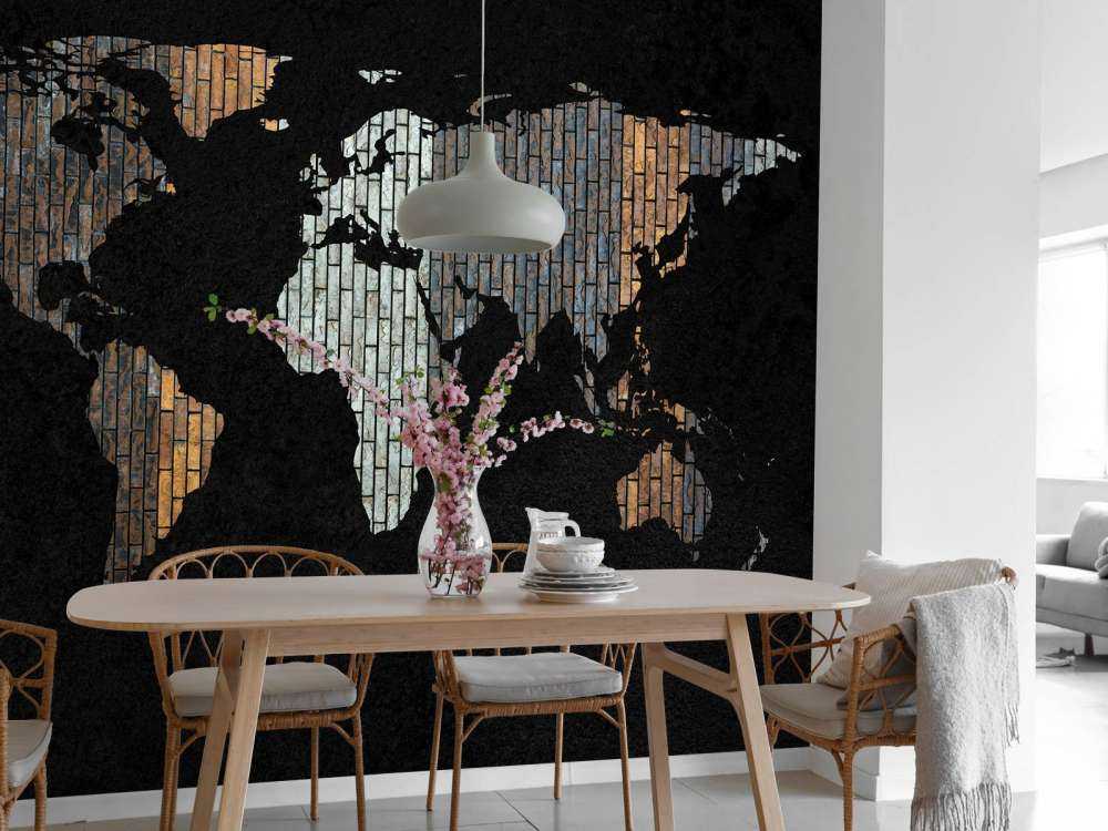 World map with vertical bricks