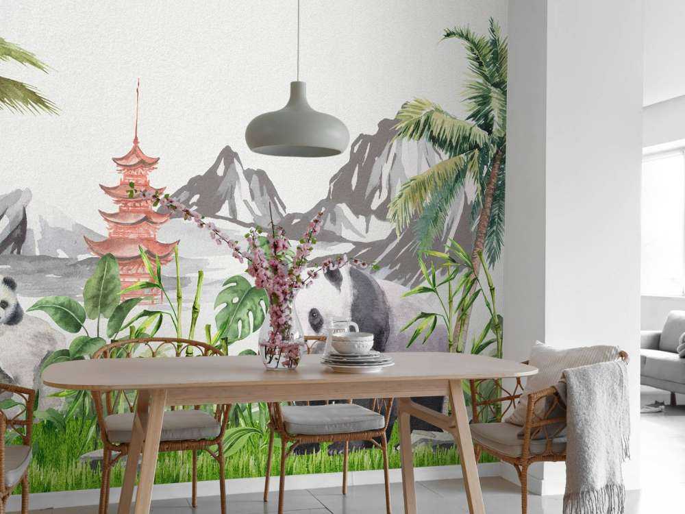 Pandas in bamboo jungle