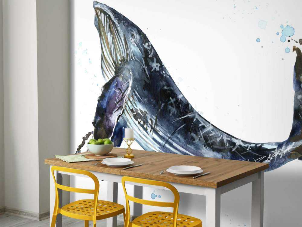 Swimming humpback whale of watercolour