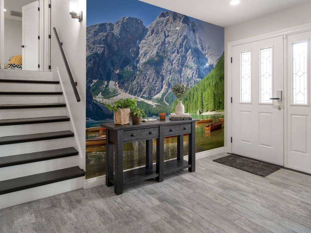 Wooden boats in mountain lake