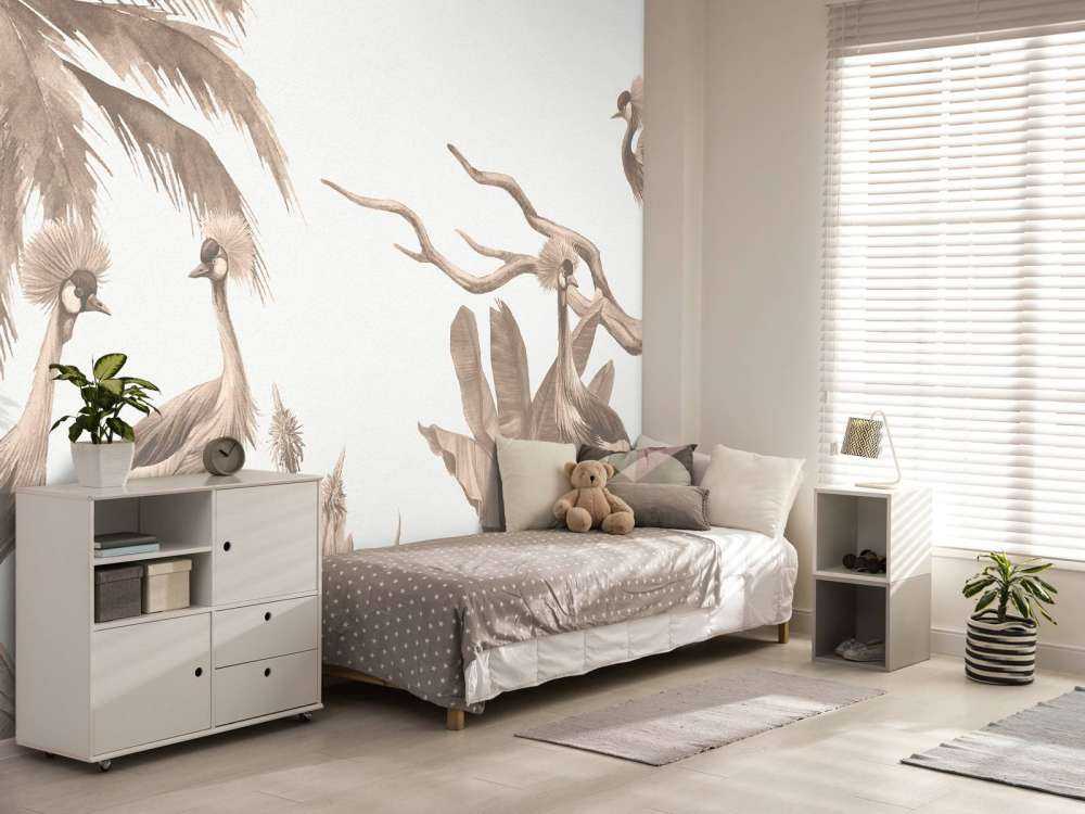 Jungle with cranes in Taupe