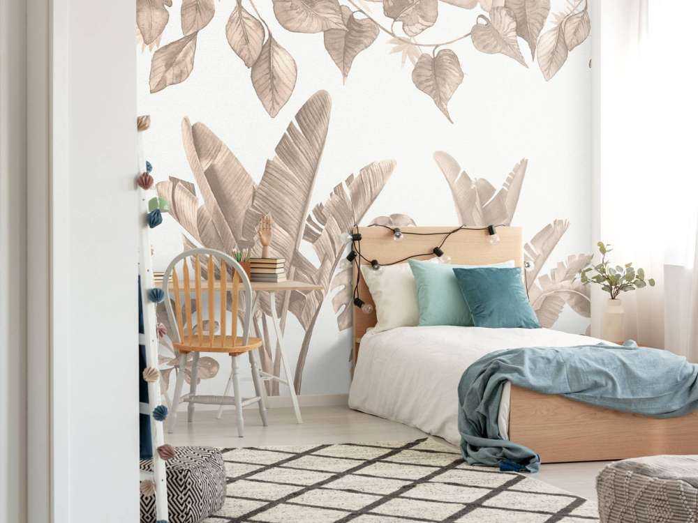 Jungle leaves in taupe