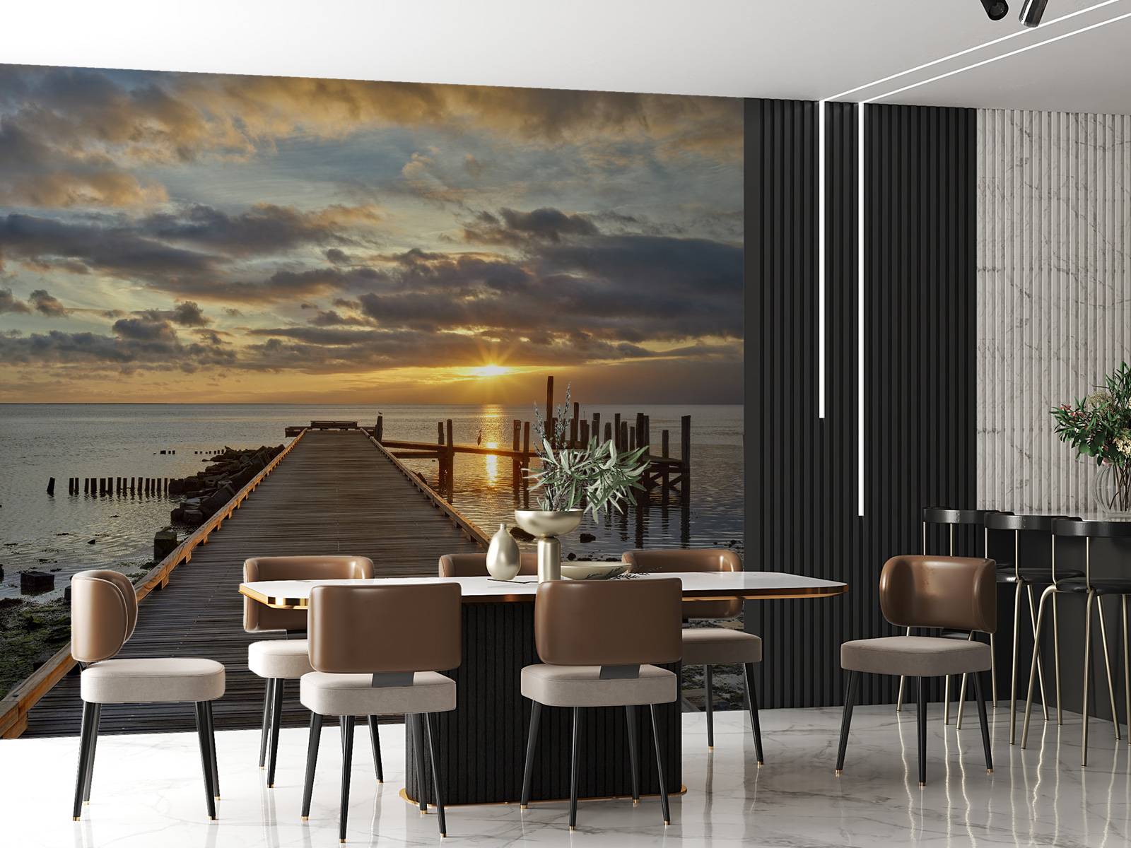 Wooden jetty with sunrise