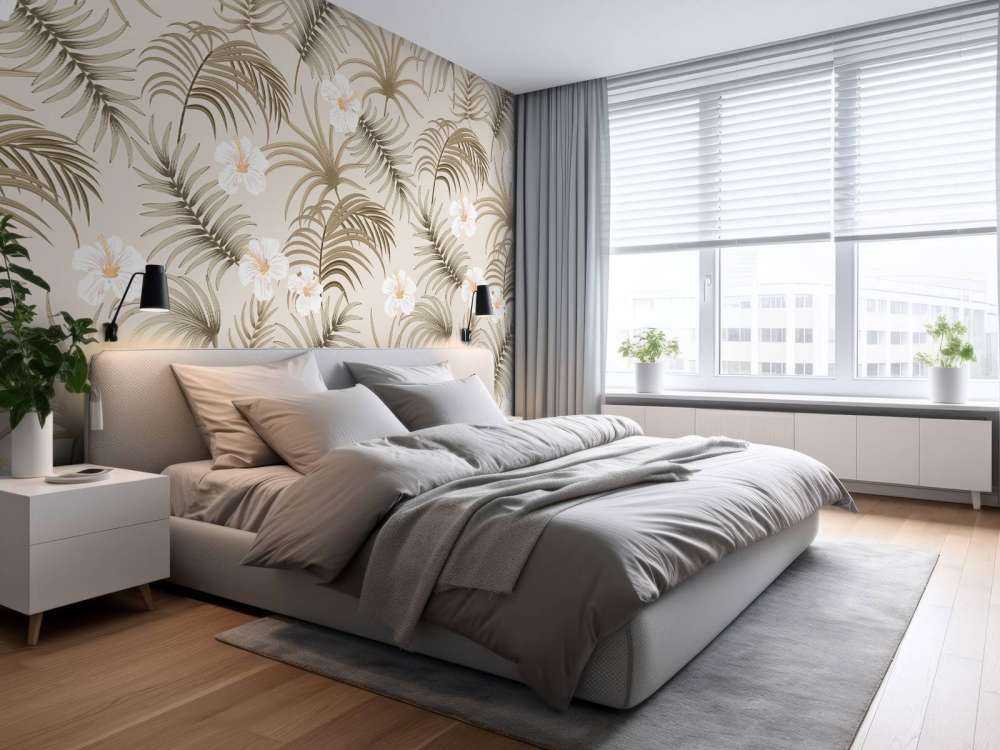 Palm tree leaves and flowers