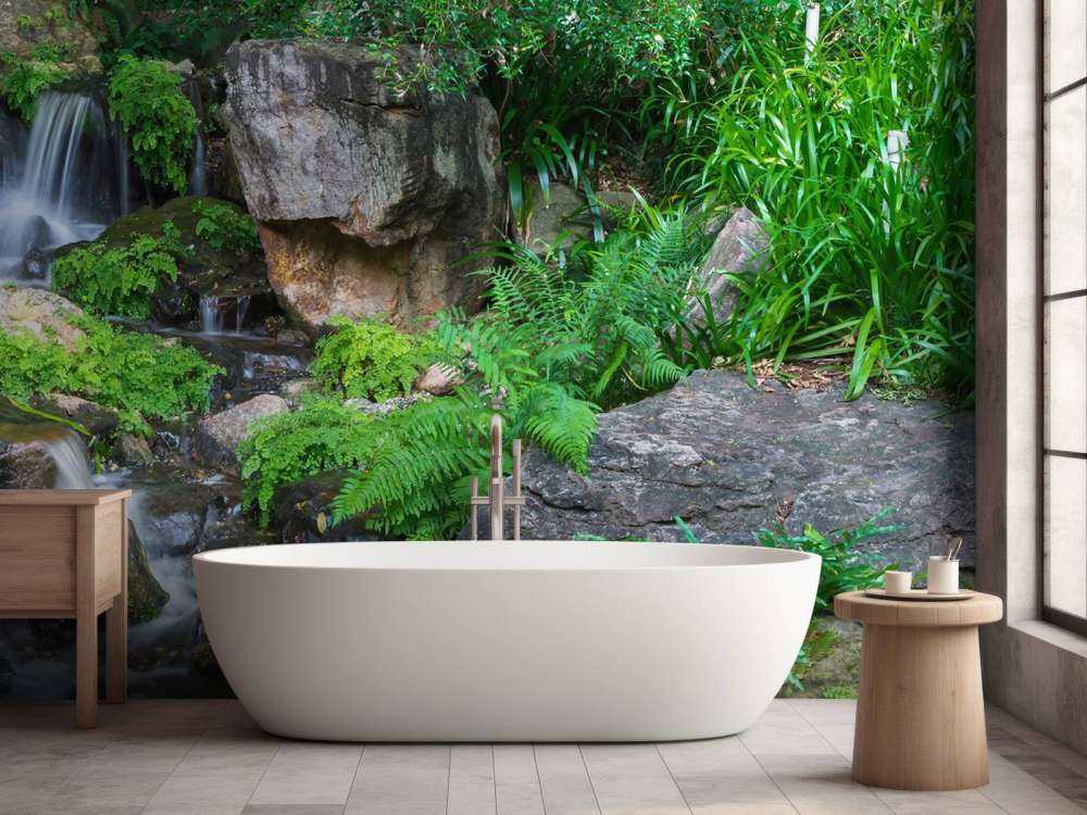 Waterfall with tropical plants