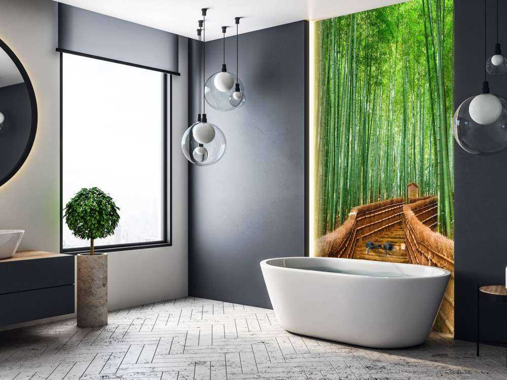 Staircase between bamboo plants