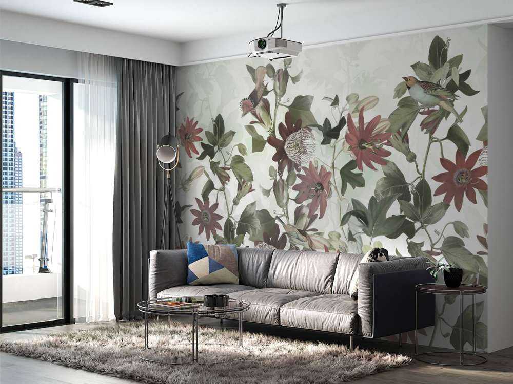 Seven Birds in Enchanted Foliage - Pastel Green