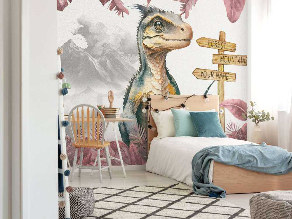 Baby velociraptor in the pink jungle