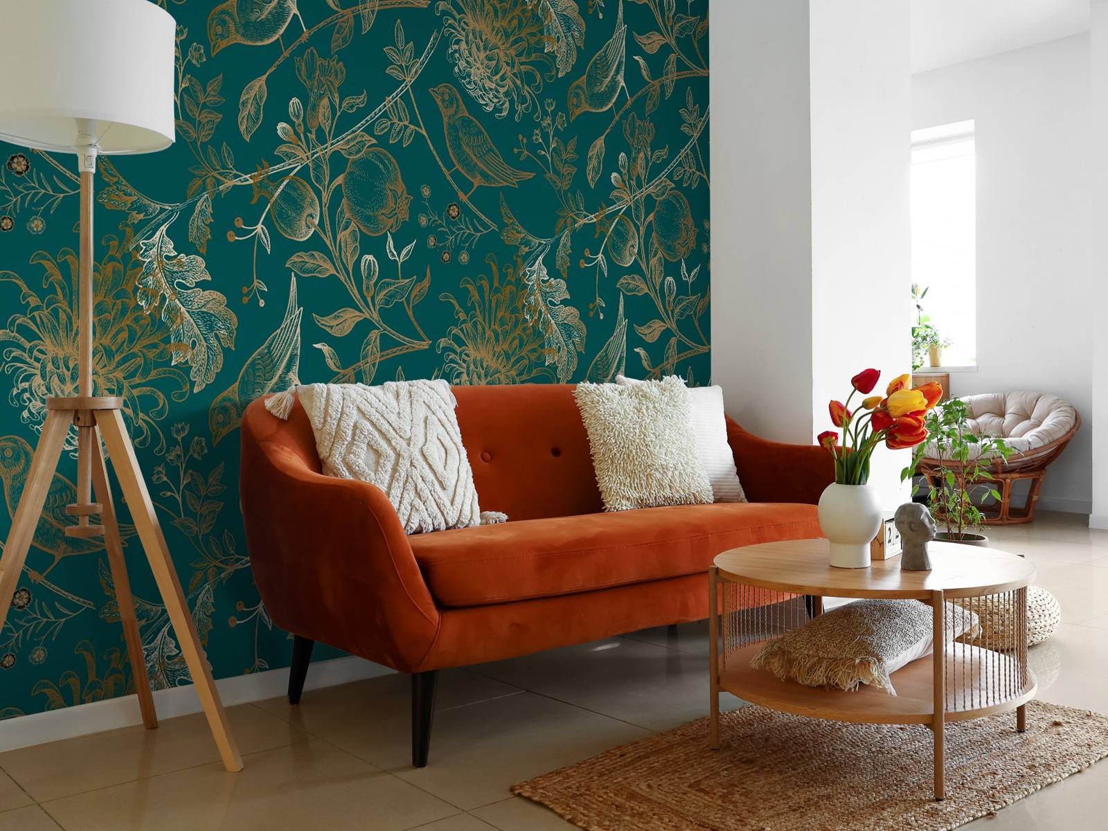 Chrysanthemum and bird pattern
