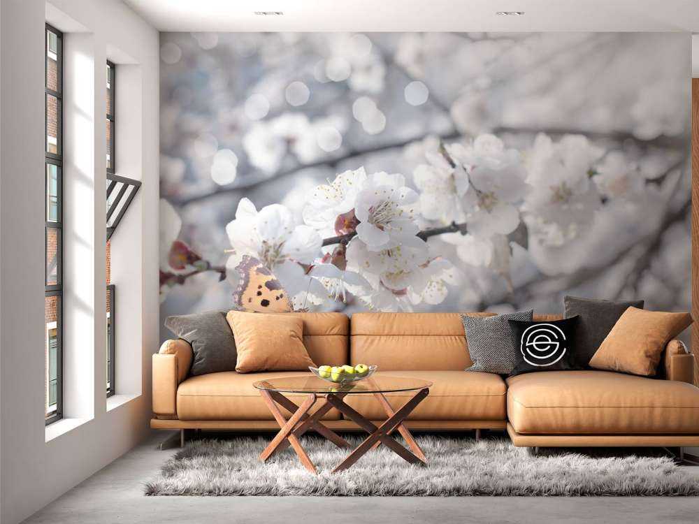 Butterfly with white blossoms