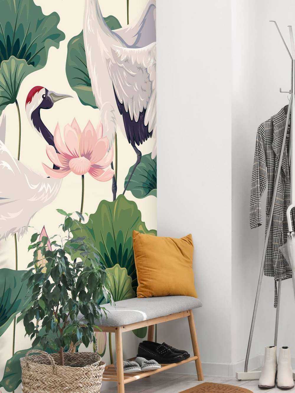 Crane couple with lotus