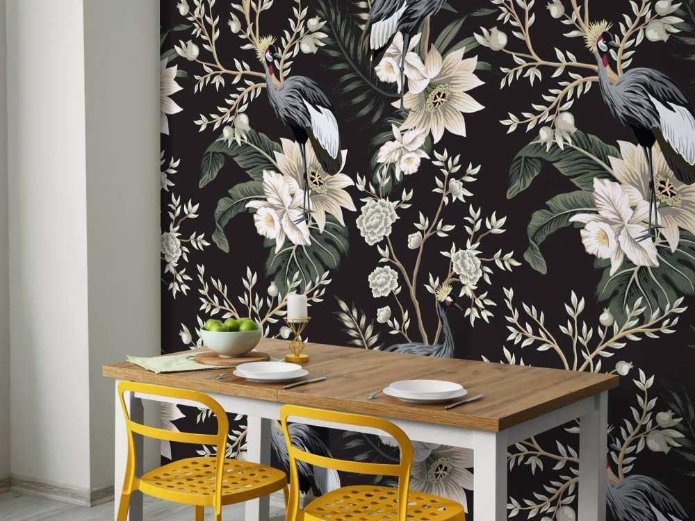 Cranes between leaves