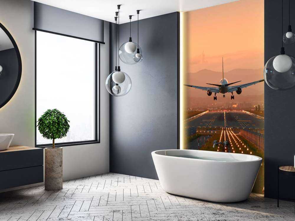 Landing plane in the evening sun