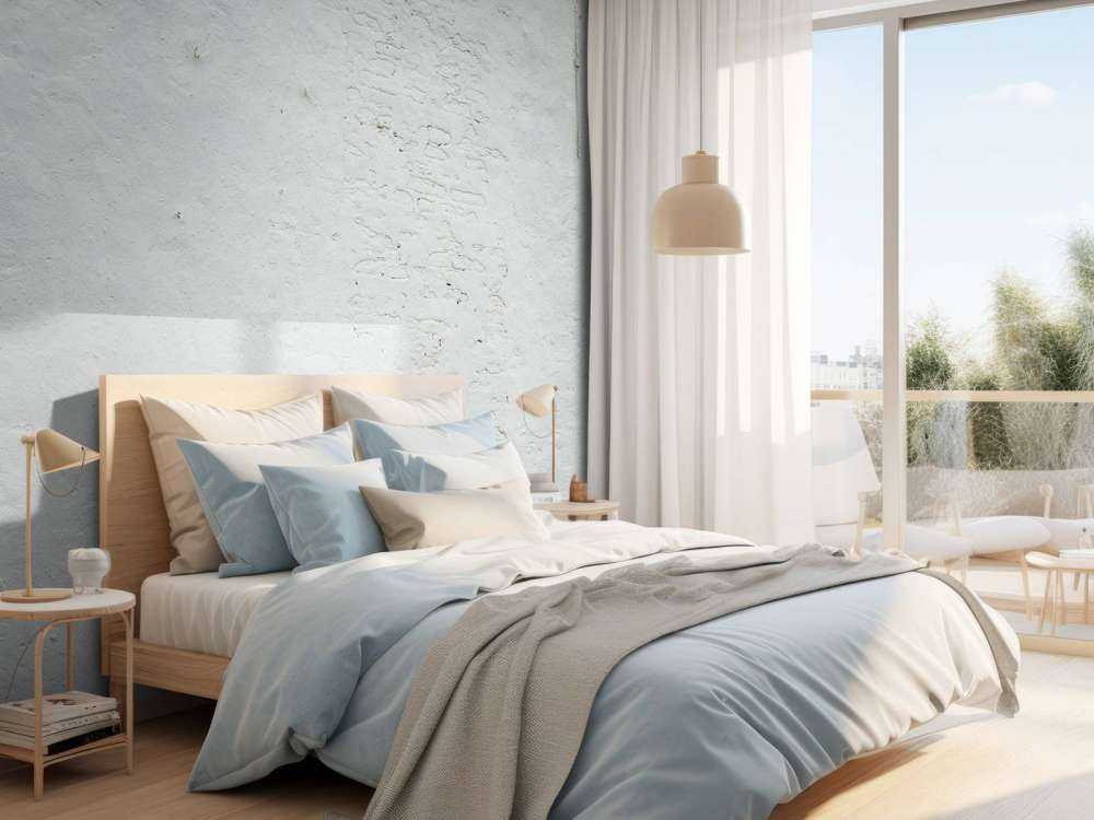 Wall with white stucco and wall anchors