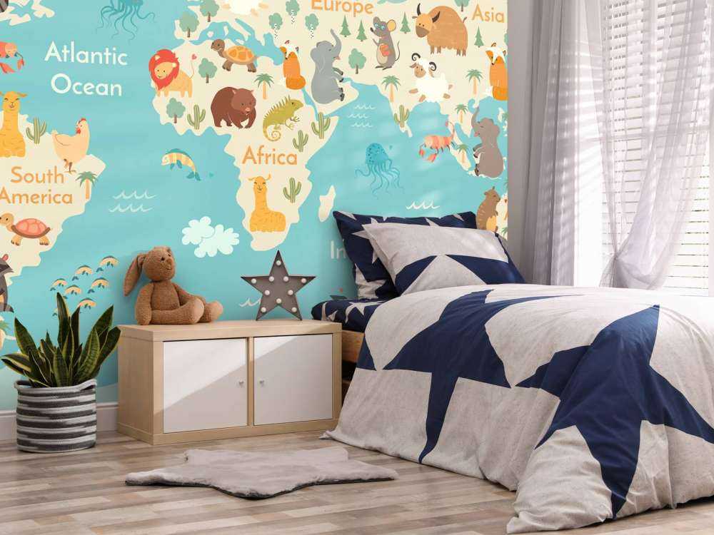 World map with animals