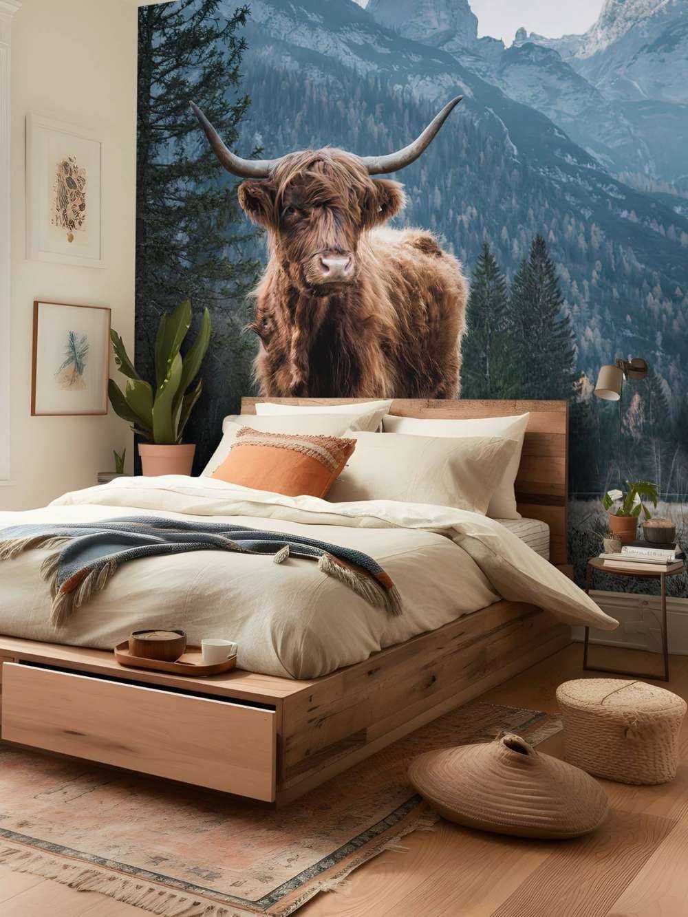 Scottish highlander among the trees